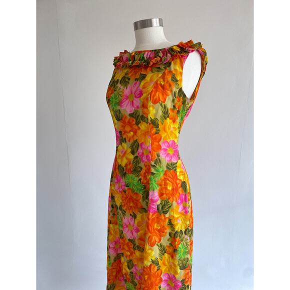 Vtg 60's Liberty House Ja-Na Tropical Floral Hawaiian Maxi Dress Sz S/M Retro - Picture 4 of 10